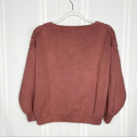 J. Crew Point Sur Boxy Pointelle Cable Knit Pullover Sweater Drop Shoulder Mauve - Picture 11 of 11